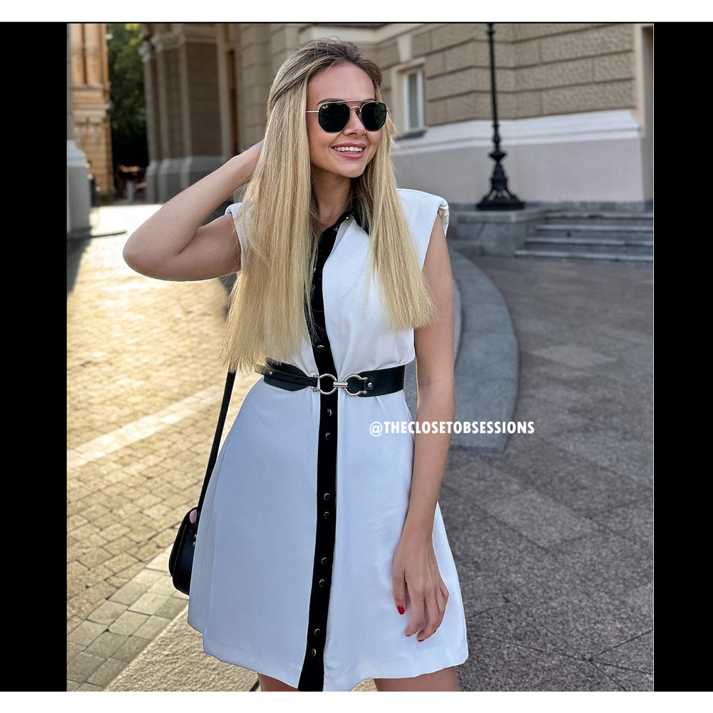 ZARA White Black Contrast Trim Mini Dress NWT Sleeveless Collared Shift Dress L - Picture 12 of 16